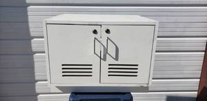 lot 61 image: White Two Door Locking Storage Cabinet with Keys- 28L x 23W x 21H
