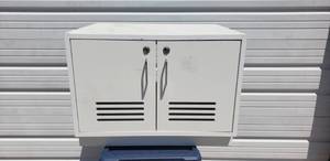 lot 62 image: White Two Door Locking Storage Cabinet with Keys- 28L x 23W x 21H