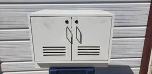 lot 64 image: White Two Door Locking Storage Cabinet with Keys- 28L x 23W x 21H