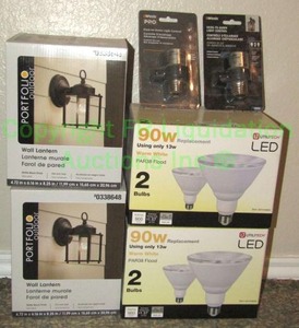 lot 70 image: Portfolio outdoor wall lanterns, Utilitech LED flood light bulbs plus