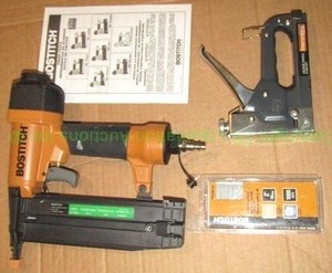 lot 77 image: Bostitch pneumatic brad nail gun and hand stapler