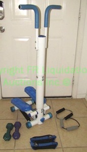 lot 98 image: Step exercise machine, dumbells, and more as shown