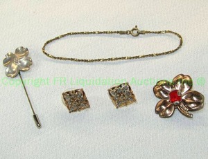 lot 113 image: Sterling Silver Italian vermeil twisted tinsel bracelet (Marked 925 Italy) and 925 and vintage earrings jewelry as shown