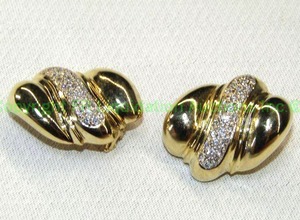 lot 110 image: 14K yellow gold and pave diamond 12 karat per earring lever back  clip earrings. Marked 14K total weight 14.4 grams