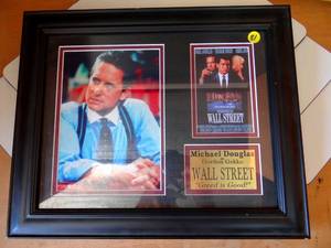 lot 81 image: BEAUTIFUL WALL STREET MATTED & FRAMED MOVIE DISPLAY - MICHAEL DOUGLAS & CHARLIE SHEEN - $$$