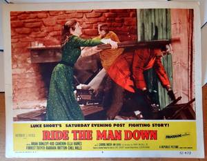 lot 113 image: VINTAGE Ride The Man Down (1952) Original Release Lobby Card Western Ella Raines Cameron(