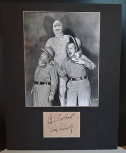 lot 3 image: AUTHENTIC AUTOGRAPHS - COMEDY LEGENDS BUD ABBOTT & LOU COSTELLO HAND SIGNED CUT WITH MOVIE PHOTO - $$$