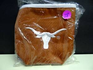 lot 28 image: OFFFICIAL COLLEGIATE LICENSED TEXAS LONGHORNS ORGANIZER - SUEDE - HOLD PHONE AND OTHER THINGS WITH CLIP ON ABILITY - NIP