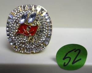 lot 52 image: NEWEST SUPERBOWL 55 - TAMPA BAY BUCCANEERS TOM BRADY REPLICA CHAMPIONSHIP RING - FIRST TEAM TO WIN SUPERBOWL IN OWN STADIUM) MAGNETIZED REVEAL TOP - AWESOME PIECE - SIZE 11