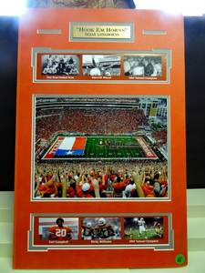 lot 68 image: TEXAS LONGHORNS CUSTOM MATTED & FRAMED WALL DISPLAY WITH METAL NAME PLATE & HISTORICAL PHOROS