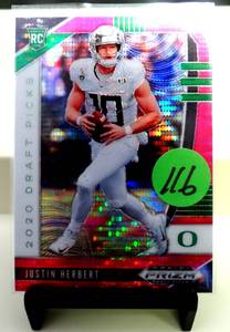 lot 116 image: HOT ROOKIE CARD - 2020 Prizm Draft Picks Justin Herbert Pink Pulsar Prizm Rookie #102 $$$