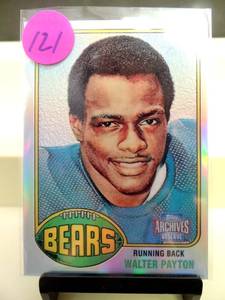 lot 121 image: 2001 Topps Archives Reserve Walter Payton Refrator Card # 80. $$$