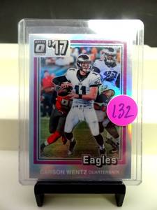 lot 132 image: 2017 Panini Optic 1981 Tribute Silver Prizm #5 Carson Wentz - Eagles Colts