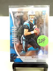 lot 204 image: ROOKIE CARD - 2019 Panini Absolute Football WILL GRIER rookie Card RC- Panthers