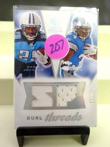 lot 207 image: RARE LIMITED EDITION GAME WORN PATCH CARD 0675 - 2009 SP Dual Threads Chris Johnson Kevin Smith Rookie Threads $$$