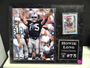lot 242 image: CUSTOM 11 X 14 WOOD PLAQUE - OAKLAND RAIDERS STAR HOWIE LONG - PHOTO, CARD, & ETCHED METAL NAMEPLATE $$$