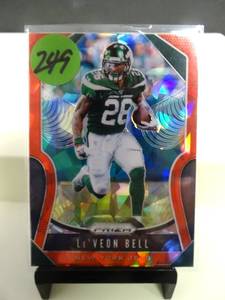 lot 249 image: LeVeon Bell 2019 Panini Prizm Football - RED CRACKED ICE #29 - New York Jets