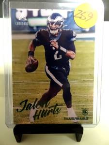 lot 259 image: HOT ROOKIE CARD - Jalen Hurts 2020 Chronicles Football Luminance Green Parallel #210 RC Eagles $$$