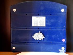 lot 89 image: RARE COLLECTIBLE - THE COWBOY HOUSE - ORIGINAL TEXAS STADIUM SEAT AND GAME USED TURF (WHITE LINE) WITH DALLAS COWBOYS HALL OF FAME PLAQUE - WCOA