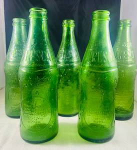 lot 63 image: 5 Vintage Fresca 10g Bottles Embossed Green Glass