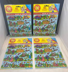 lot 95 image: 4 Sets of Okee Dokee Sticker Activity pack, Medieval Tymes 35 Reusable Stickers