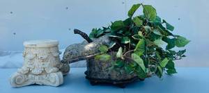 lot 97 image: Greenery Arrangement and small plaster pillar