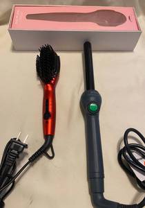 lot 71 image: JoyJuly Hair Straightener Brush, Ionic Heated Straightening hot hair brush wLED Display and EVA Curling Wand