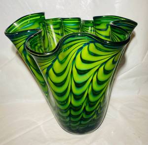 lot 144 image: Makora Handcrafted Modern Green Vase with varying colors. Made in Poland