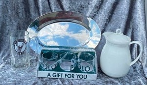 lot 181 image: Mikasa Pitcher 6 Polo Glasses and Silver color Platter