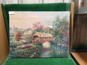 lot 207 image: Pheasant River Bridge -Canvas transfers by Carl Valente