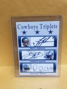 lot 192 image: Cowboy Triplets - Troy Aikman, Emmitt Smith, and Michael Irvin football cards