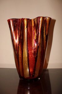 lot 8 image: Murano Glass Blown Rippled Vase with Gold Glitter Interior, Matches Basin in Lot 47