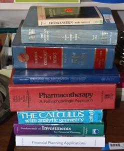 lot 41 image: Book Lot Financial Planning, Calculus, Pharmacotherapy, Weast Handbook of Chemistry and Physics, The American Nation, and Frankenstein by Mary Shelley