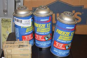 lot 43 image: 3 Cans of Johnsens Freeze 12 Automotive Refrigerant, and 4 NGK Honda Sparkplugs PN 98079-5514G