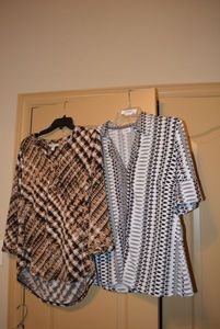 lot 63 image: Brown Multicolor Blouse by Dana Buchman and Cato Black and White V-Neck Blouse with Half Sleeve Size M