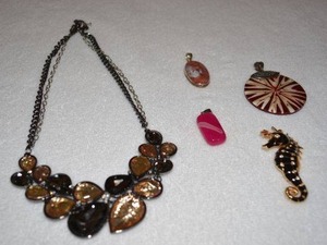 lot 53 image: Fashion Jewelry Necklace, Sterling Pendants and Seahorse Brouch Pin