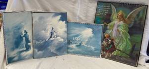 lot 738 image: Guardian angel print and Jesus prints
