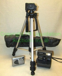 lot 36 image: Bower camera tri-pod, Polaroid one step camera, Fujifilm camera