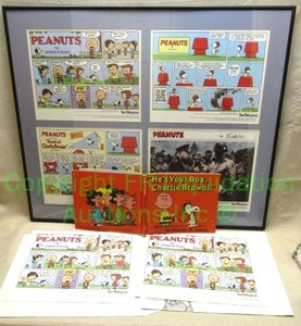 lot 108 image: Peanuts Fort Worth Star telegram limited edition prints framed and extras (In envelopes), Includes 1968 First Edition Its your dog Charlie Brown book