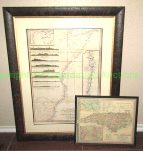 lot 132 image: Vintage East Coast of Africa map, and North Carolina map, both framed