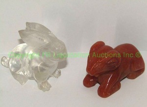 lot 215 image: Red Carnelian ram and quartz rabbit