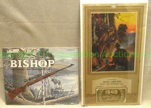 lot 72 image: 1940 Selby Lake Inn calender and retro Bishop gun stock catalog