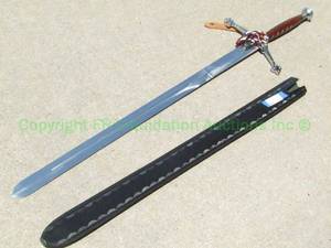 lot 184 image: Broad sword with leather sheath Approx. 4ft long