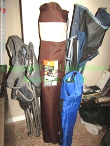 lot 157 image: Ozark Trail oversize tension chair and other folding camping chairs