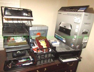 lot 205 image: Pixma printer and Assorted office supplies