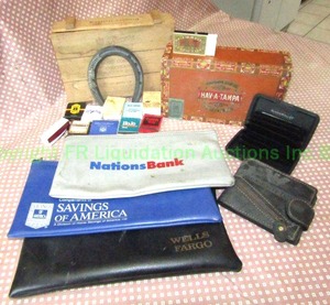 lot 206 image: Assorted vintage collectibles including Georgio Armani wallet, Bank deposit bags and more