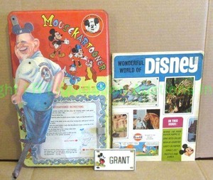 lot 147 image: Mid century Disney tin Mousekartooner by Mattel, Wonderful world of Disney magazine, and bike name plate