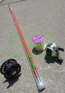 lot 185 image: Mitchell fly fishing reel, Zebco 33 reel, Klein 12ft fish rod set and fishing line