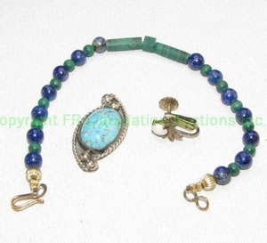 lot 310 image: Sterling silver and turquiose stone pendant, sterling earring, genuine stone bracelet