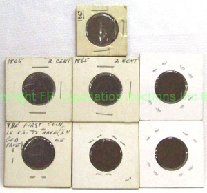 lot 122 image: Antique 1860s flying eagle 2 cent coins. The first U.S. coin with In God we trust inscribed on them